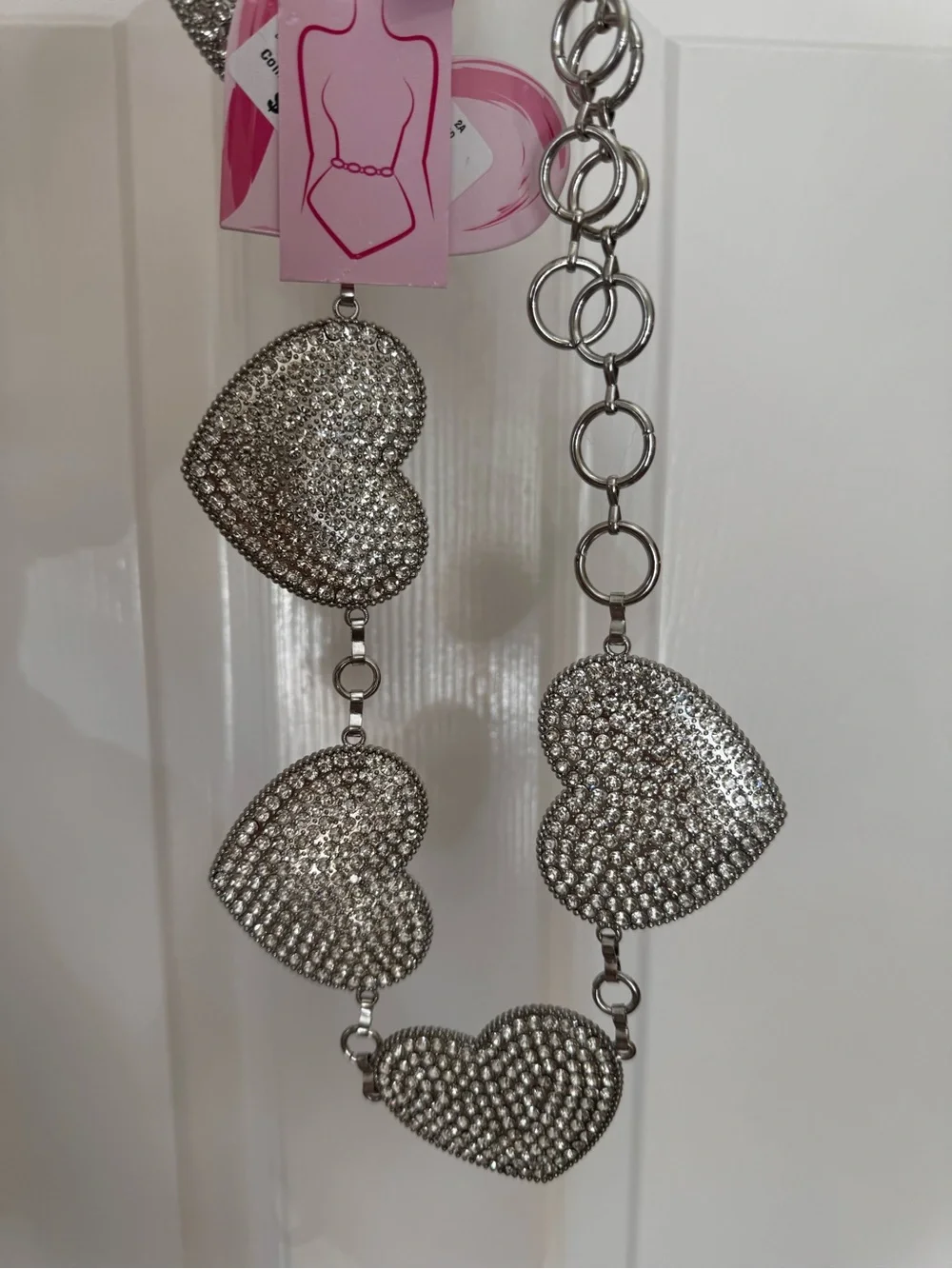 Chunky heart belt rhinestones western chic cowgirl large silver hearts chain